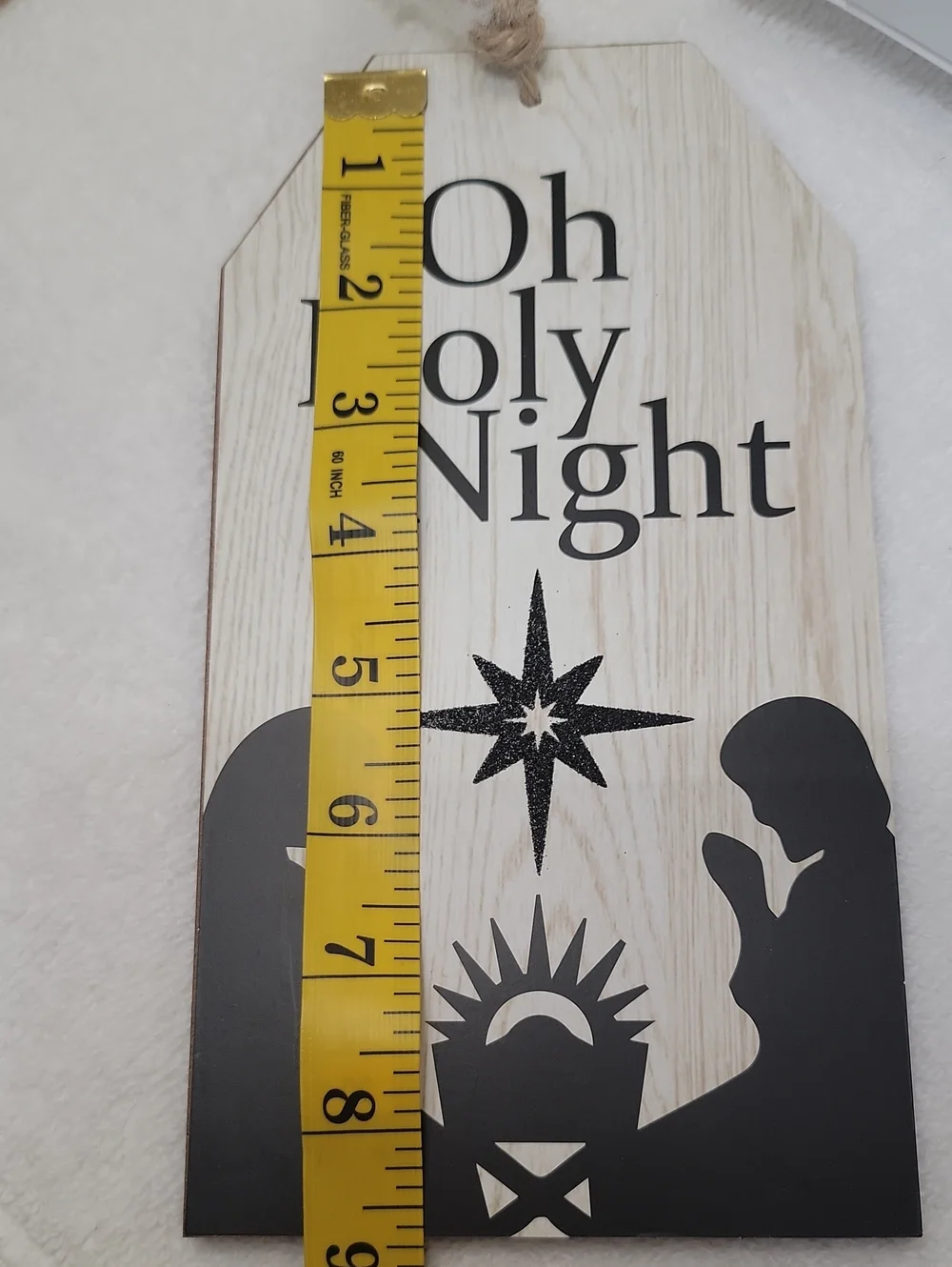 Oh Holy Night Wood Holiday Wall Tag - Black on Cream